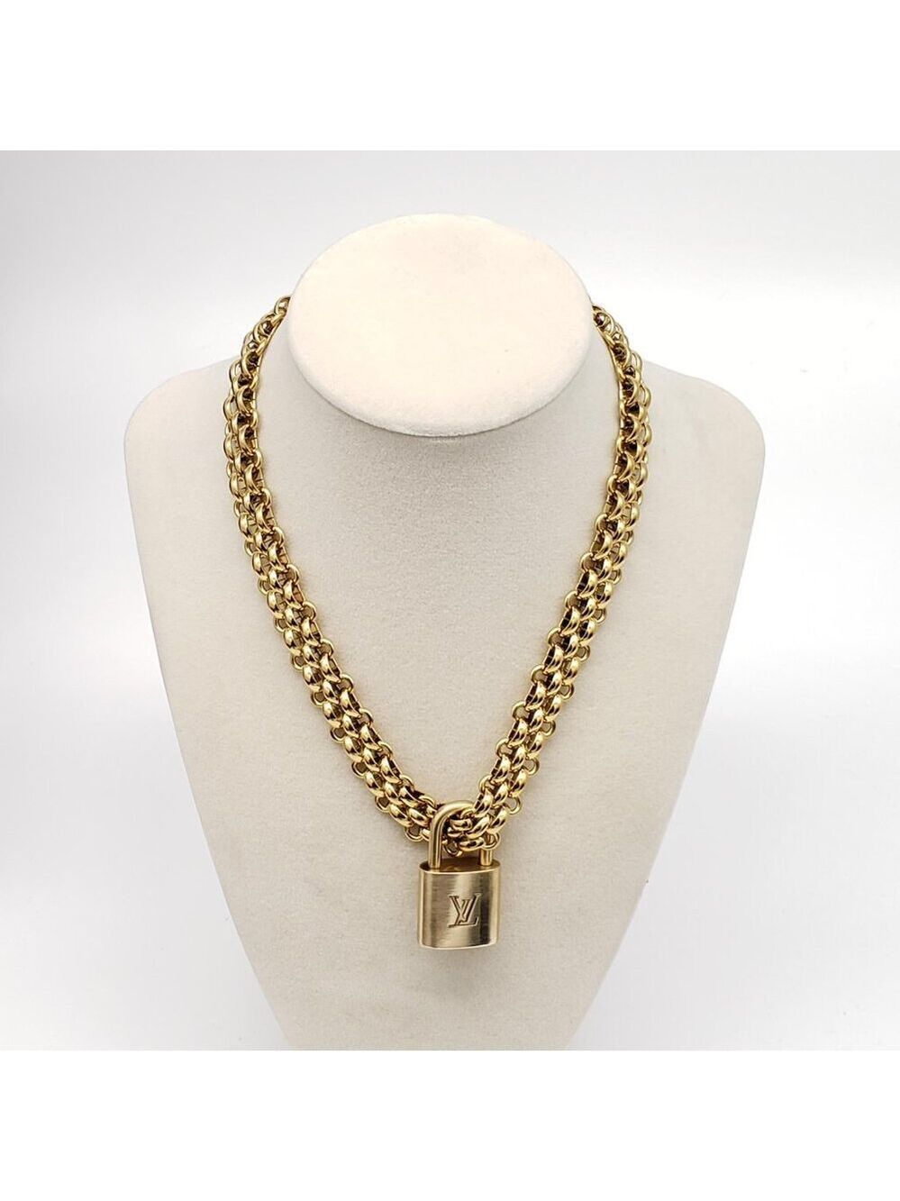 Authentic Louis Vuitton Gold Padlock w/ Unbranded Fashion Stainless Steel Chain - Picture 8 of 10